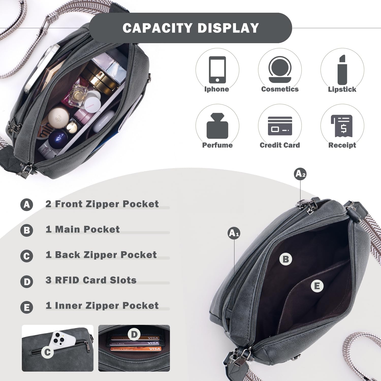 Crossbody Purses for Women Trendy,Vegan Leather Crossbody Bags,Cell Phone Camera Shoulder Handbags with Card Slots - Image 5