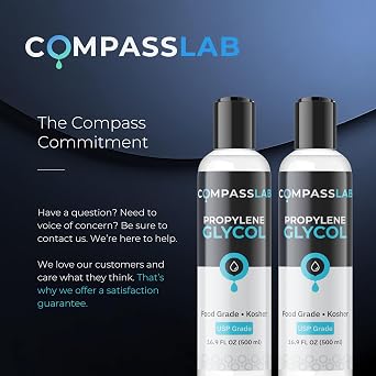 Propylene Glycol 2 Pack, Pure PG Dispensing Bottles, USP Kosher Food Grade PG Liquid for Soaps, Lotions, Moisturizers, Solvents, 500mL by Compass Laboratory