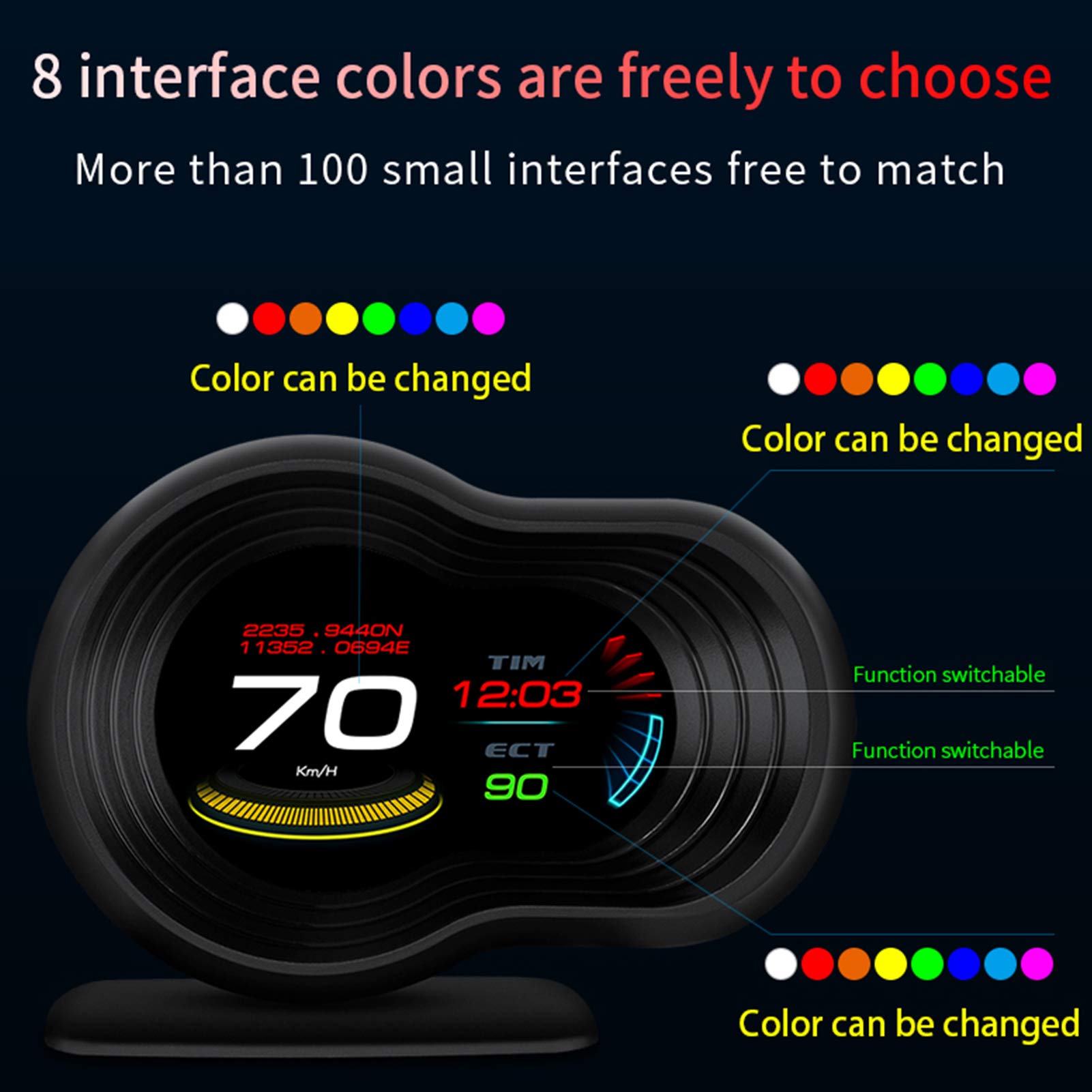 Monitor HUD Head Up Display universale OBD2 e GPS Dual Mode, proiettore per auto multifunzionale per velocità, tensione e giri al minuto, schermo LCD ad alta definizione con