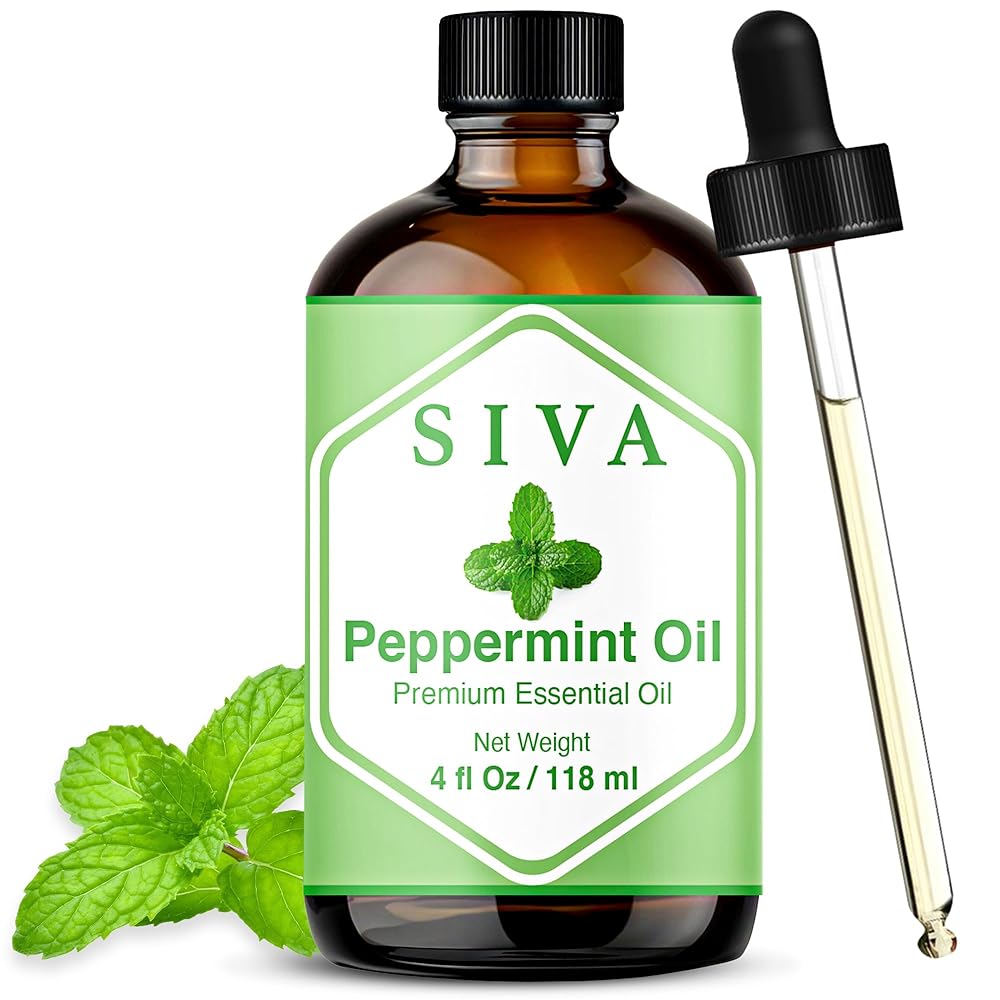 Siva Peppermint Essential Oil - 4 Fl Oz - 100% Natural Peppermint Oil - for Diffuser, Face, Skin Care, Aromatherapy, Hair Care, Scalp and Body Massage - with Dropper
