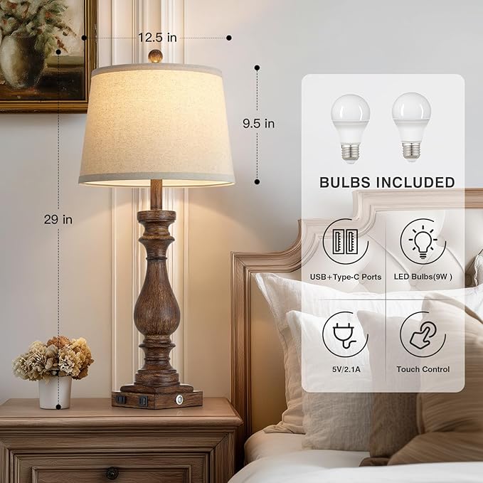 Lámpara de Mesa Rinweey 29" Marrón con USB y Enchufe miniatura 2