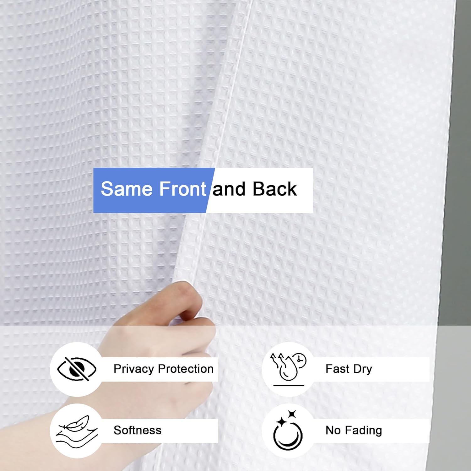 OVZME Extra Long White Shower Curtain Set- 96 Inch Long Waffle Weave Heavy Duty Fabric Shower Curtains for Bathroom, Luxury Heavy Duty Thick Cloth Shower Curtain with 12 Plastic Hooks, 72x96, White