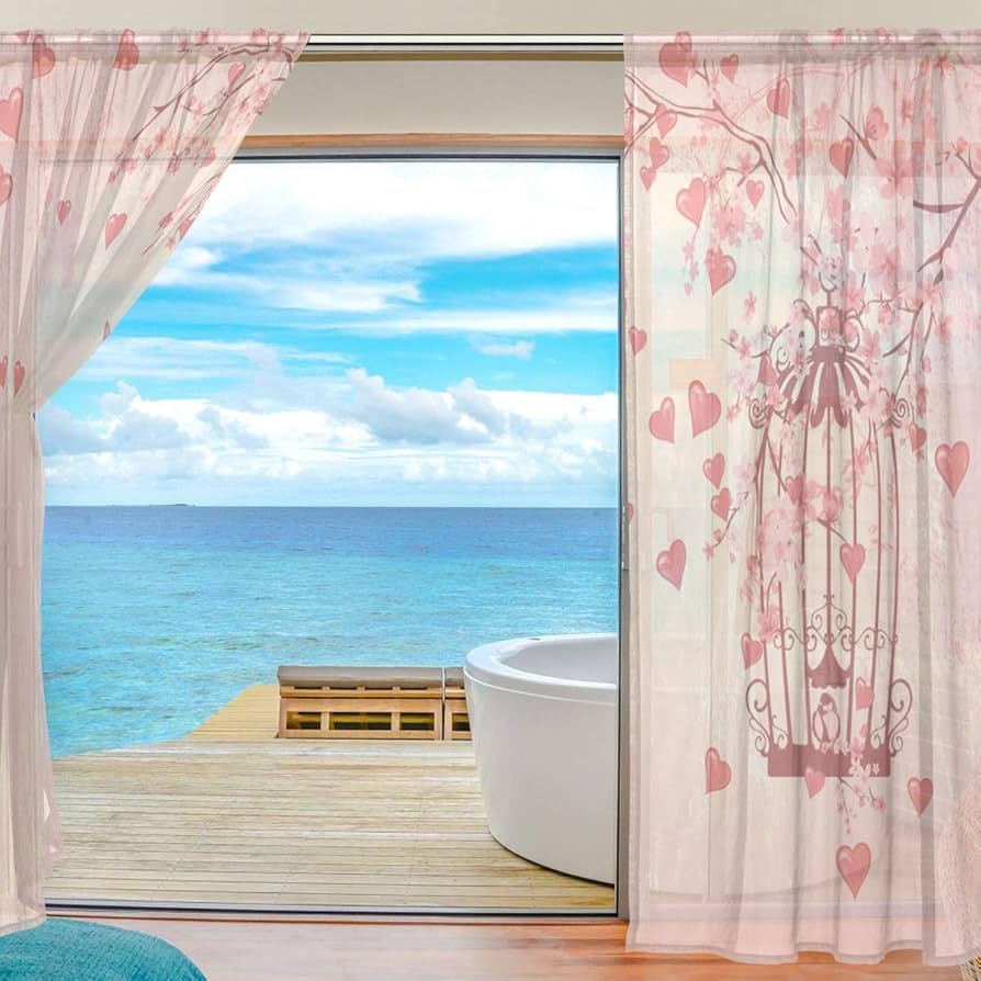 カーテンレースセット❤️ ハート柄 Amazon｜VAWA カーテンレース 断熱 おしゃれ 遮光 心柄 和柄