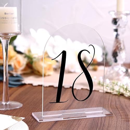 Miniatura 8 de Letrero de mesa acrílico de arco transparente para boda con base, en blanco para bricolaje, centro de mesa, juego de señales de números, 5 x 7