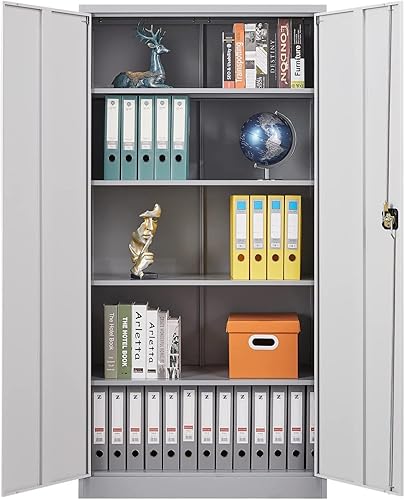 Miniatura 3 de LUCYPAL Gabinete de almacenamiento de metal, armario de almacenamiento de acero con puertas y 4 estantes ajustables, gabinete de metal con cerradura