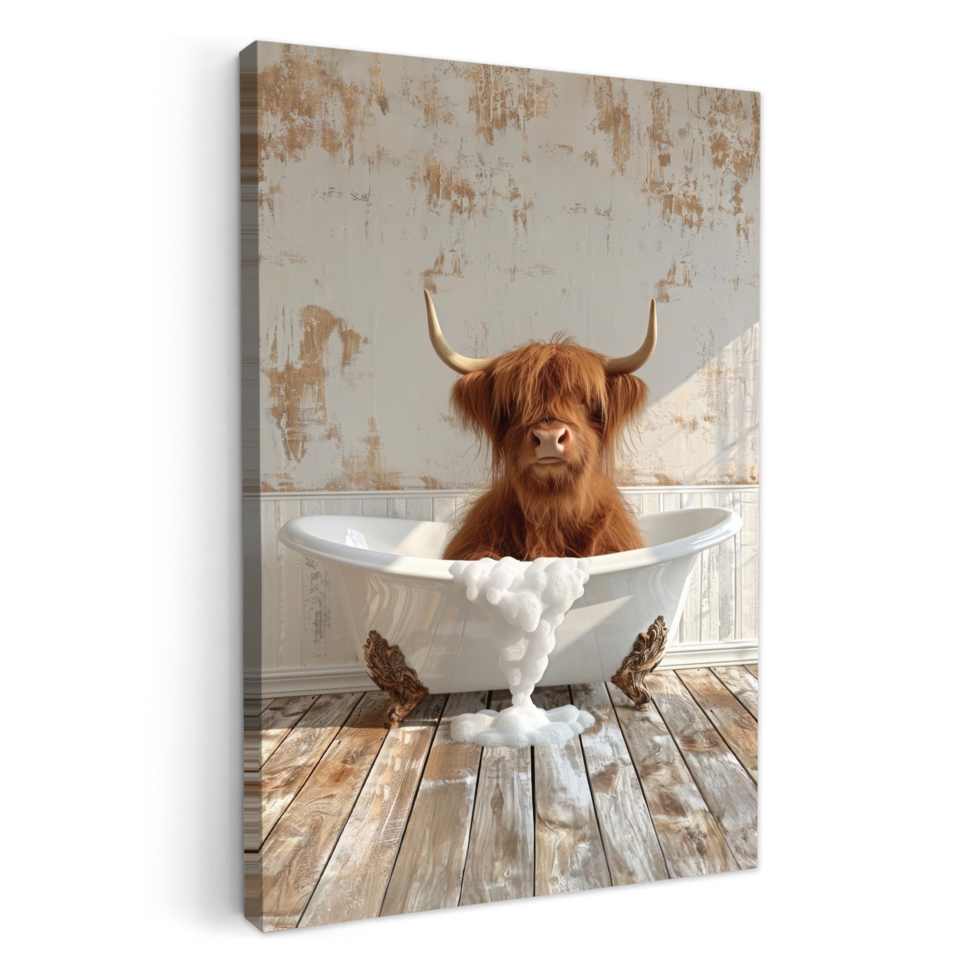 MuchoWow© Canvas Wall Art 20x30 cm Home Decor Paintings for Living Room Decorations Gifts Hallway Scottish Highlander - Bathtub - Vintage - Cow — image 1