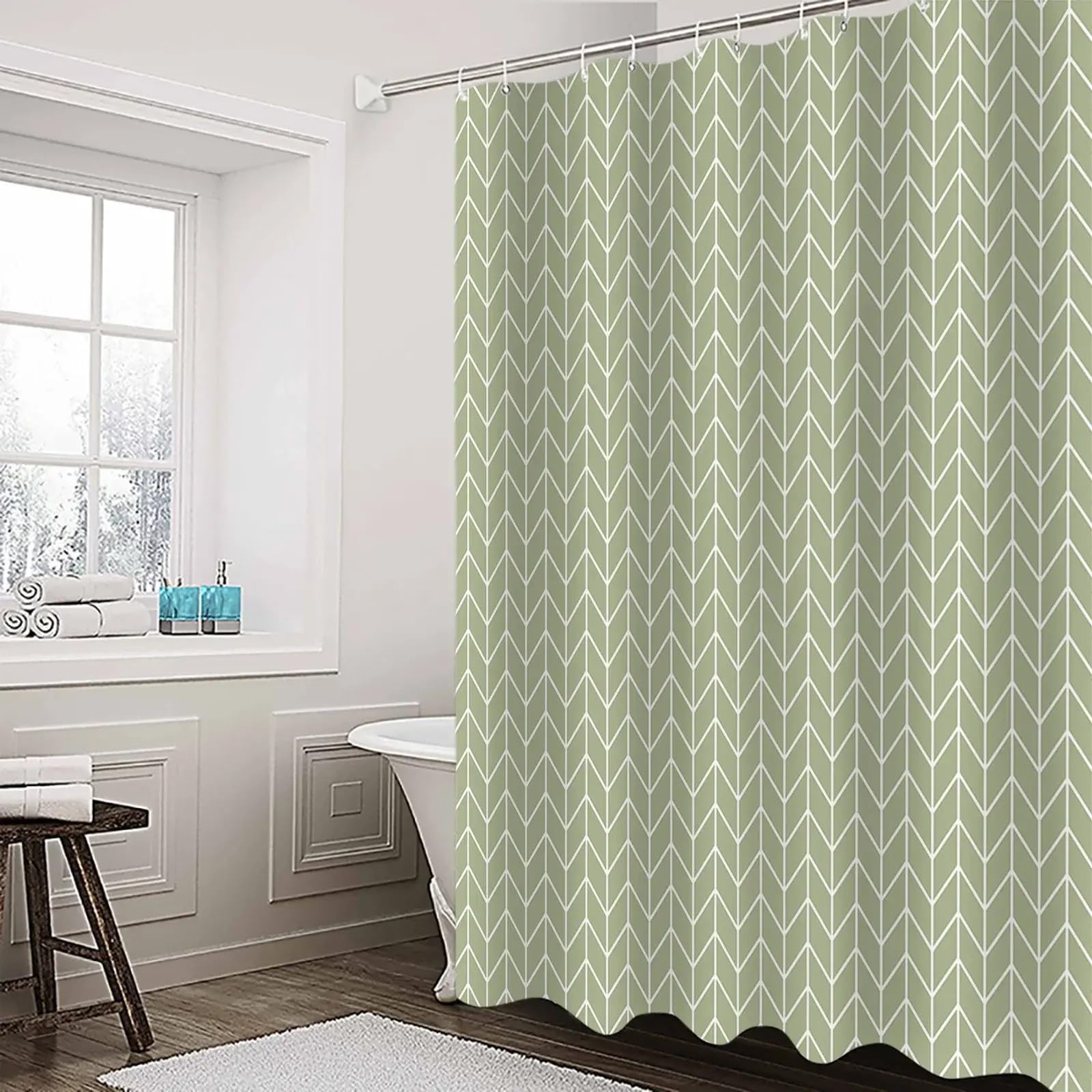 Tenda Doccia Geometrica Verde Menta – 180x180 Cm – Impermeabile, Antimuffa, Con 12 Ganci Inclusi - 3