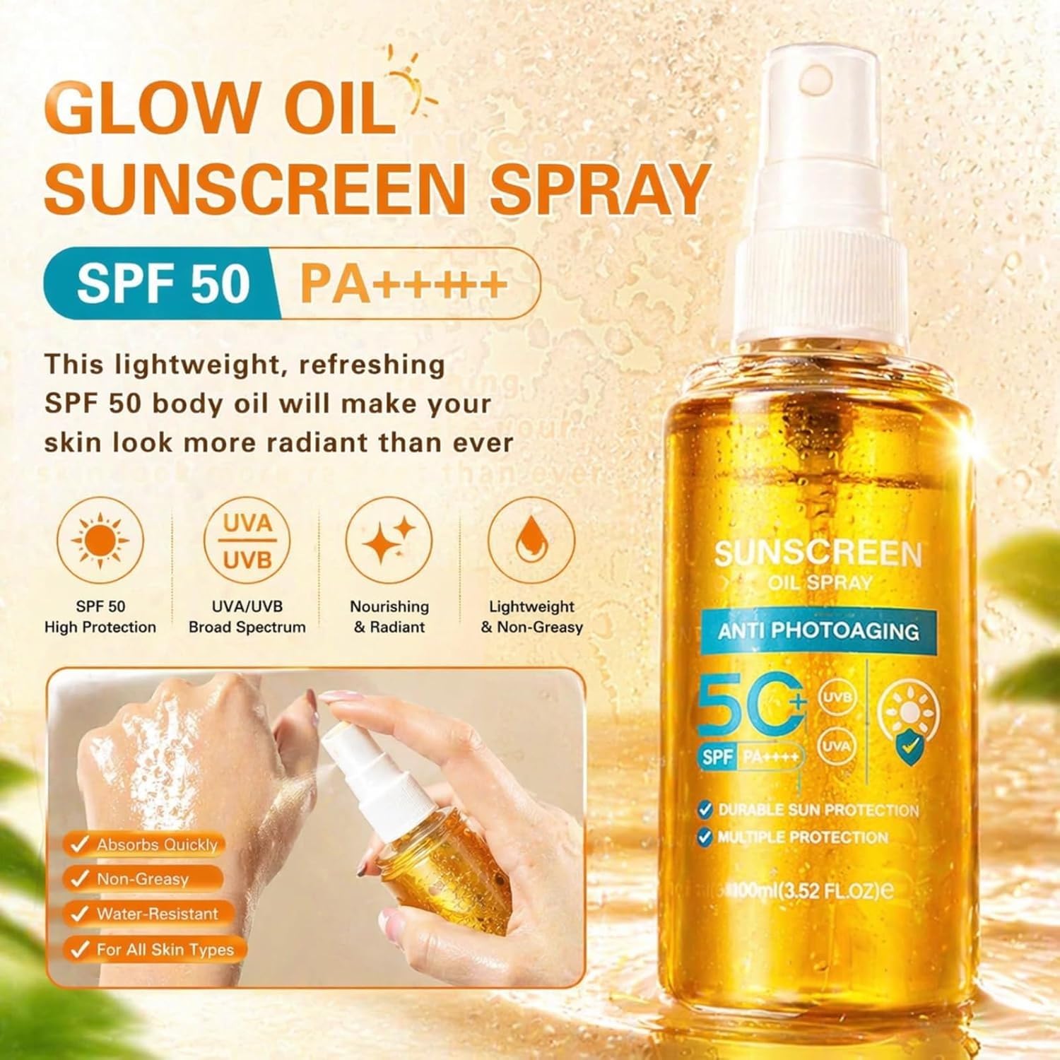 Spray solare SPF 50 — Nebulizzazione fine (3Pezzo) | Formato tascabile. Ideale per spiaggia, attività all'aperto e nuoto. Riapplicare ogni 2
