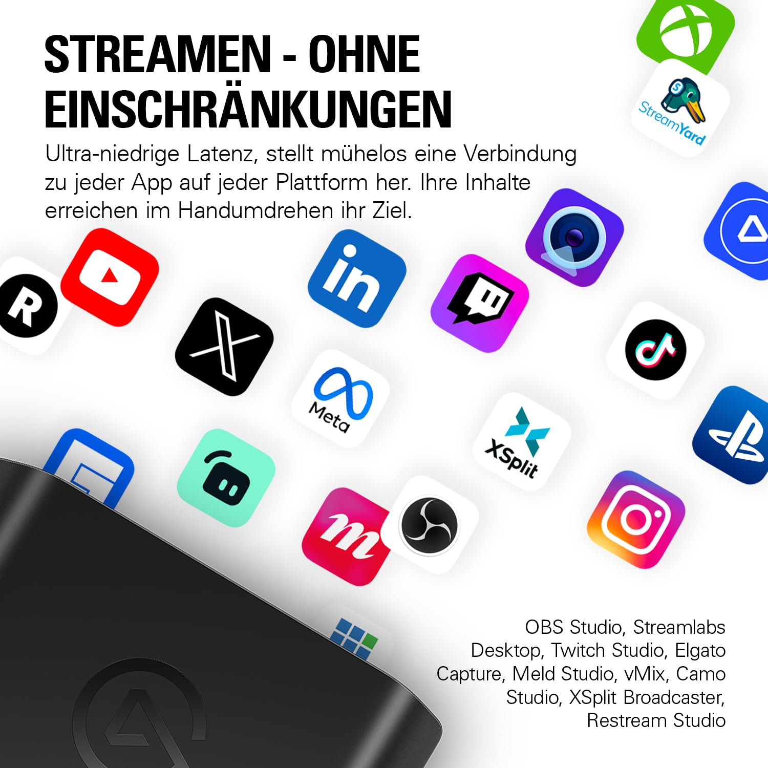 Elgato 4K X - Capture bis zu 4K144 mit Ultra-Low Latency, PS5/Pro, Xbox Series X|S, Nintendo Switch 2, OBS und vieles mehr, HDMI 2.1, VRR, HDR10, USB 3.2 Gen 2, für Streaming & Recording, PC|Mac|iPad