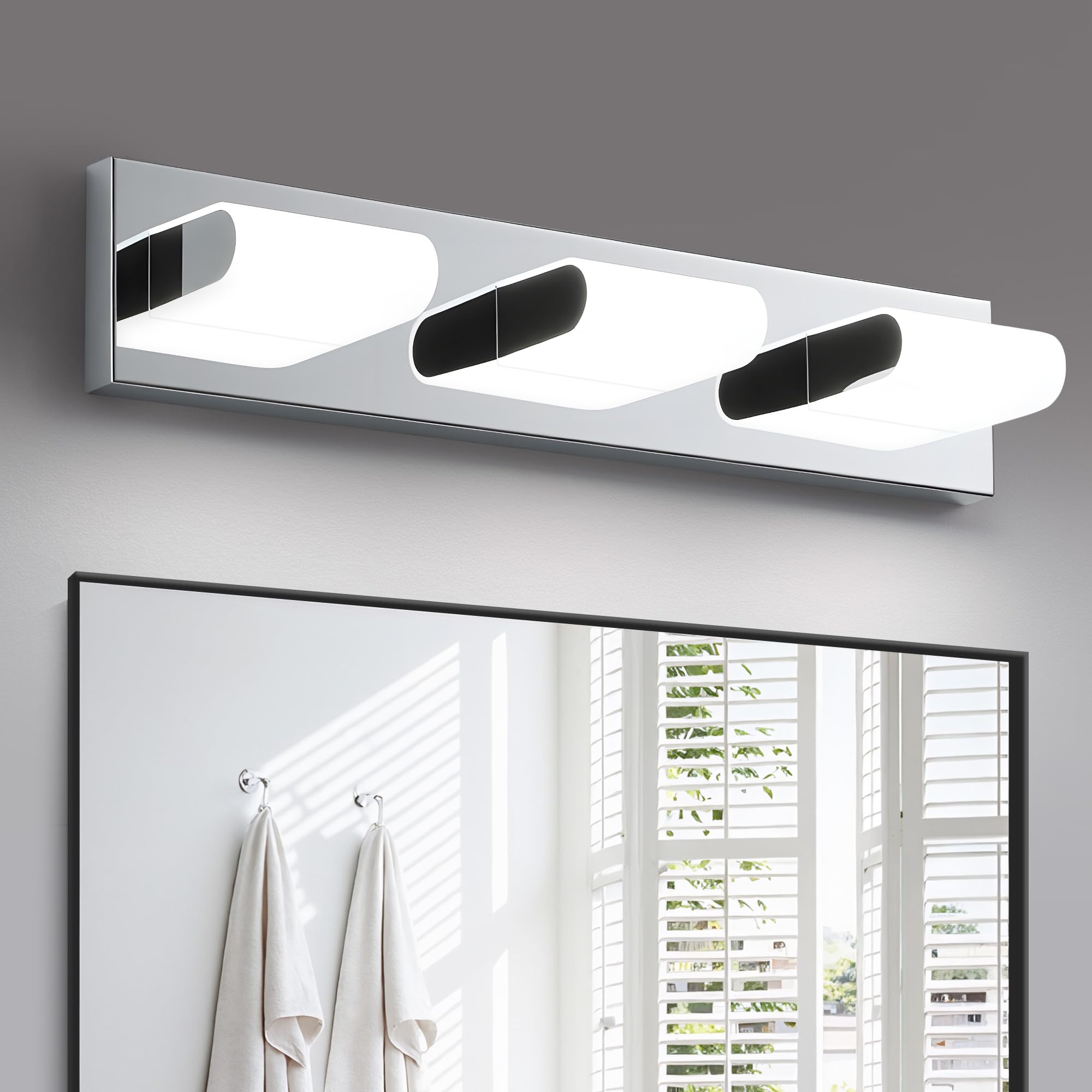 KDG LED Modern Bathroom Vanity Light Fixtures, 3 Lights Stainless Steels Silver 5000K Wall Lighting Over Mirror, Lights for Dressing Room, Bedroom, 21.6 inch