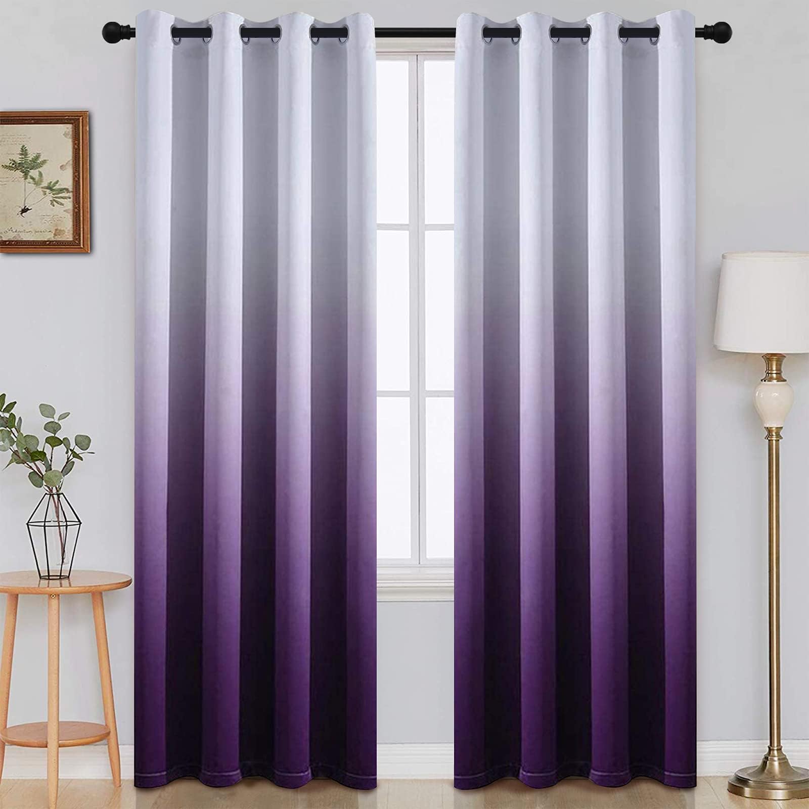 SimpleHome Purple Gradient Blackout Curtains, Thermal Insulated Grommet Top Blackout Curtains for Living Room/Bedroom, 52x84 Inch