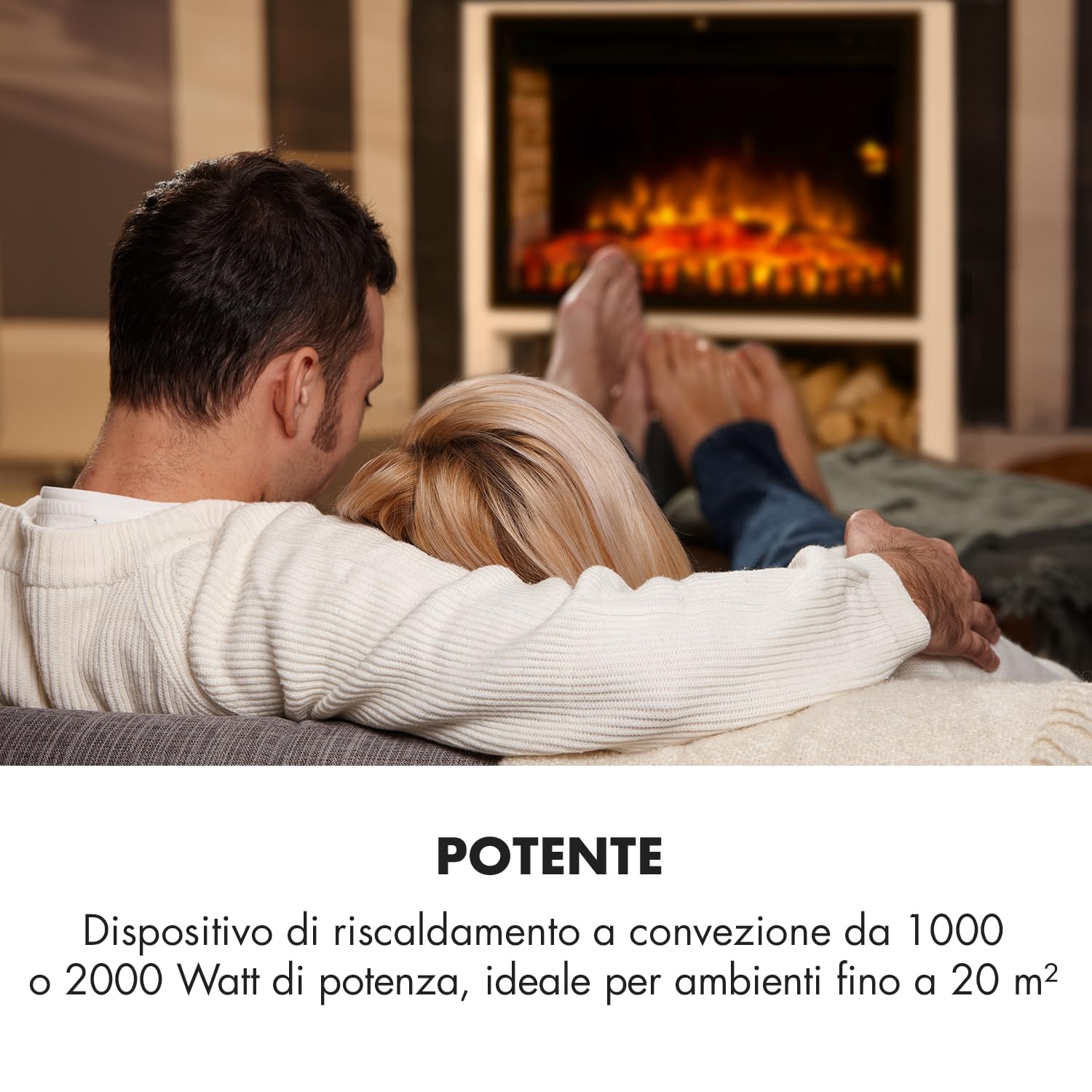 Klarstein Mauna Loa - Camino elettrico, riscaldamento a convezione, 1000/2000 W, fino a 40 m², termostato: 15-30 °C, illusione di fiamme, LED regolabile, telecomando, timer settimanale, bianco