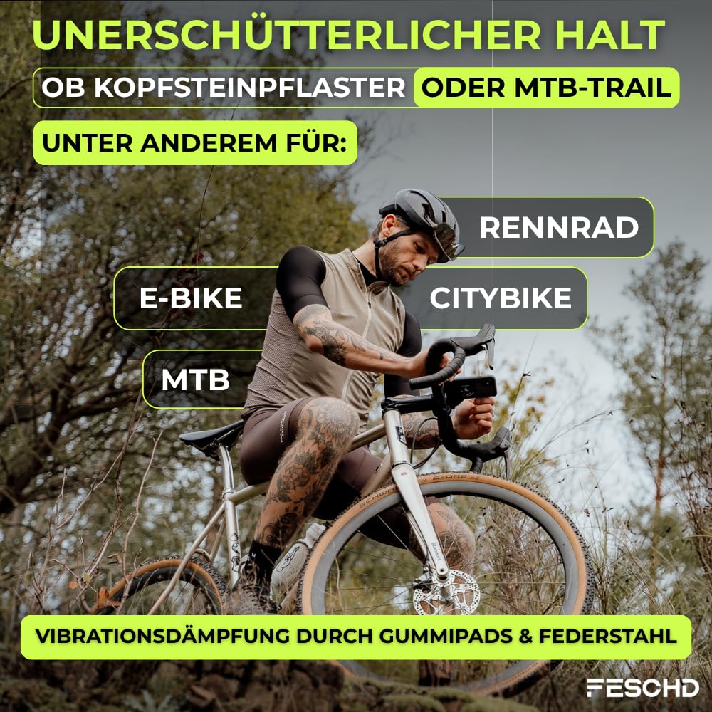 Supporto per cellulare da bicicletta per tutti gli smartphone, con doppia sicurezza: tenuta stabile su tutti i manubri comuni (25,4-35 mm), prodotto in Germania