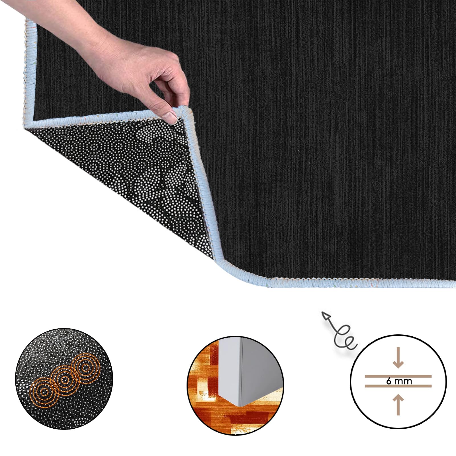 Antypoślizgowy czarny dywan 70 x 300 cm, nadaje się do prania, nowoczesny dywan do kuchni i przedpokoju, wzór z krótkim włosiem do salonu, trwały dywan do obszarów o dużym natężeniu ruchu