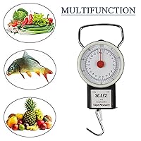 Vista 6 de JSHANMEI Báscula digital para colgar mecánica de cocina y pesca, báscula portátil multiusos de mano con cinta métrica (50 libras/48.5 lbs)