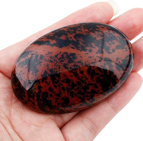 Miniatura 3 de mookaitedecor Piedra de palma de obsidiana de forma ovalada, piedras de preocupación, cristales de terapia, curación, meditación, decoración del
