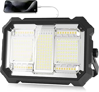 400W Rechargeable Work Light with 32000mAh Battery, 206 LEDs, 32000LM, IP66 Waterproof, Dimmable, 4 Modes, Portable Flood Light with Stand