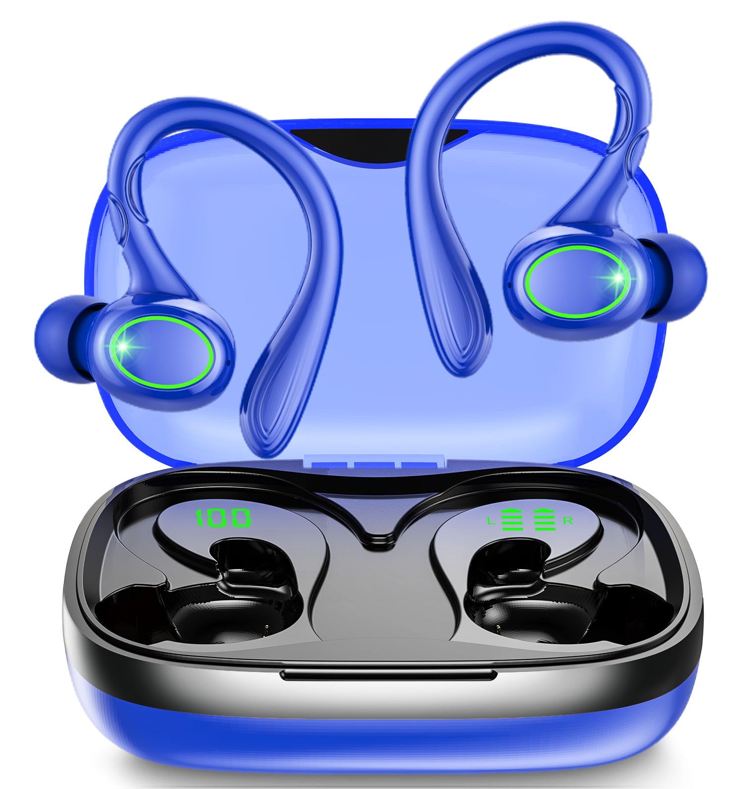 Wireless Earbuds, 60H Playback Bluetooth 5.3 Headphones,Noise Cancelling Wireless Headphones with LED Battery Display, Mics Clear Call, IPX7 Waterproof Bluetooth Earbuds for Workout Sports (Blue)