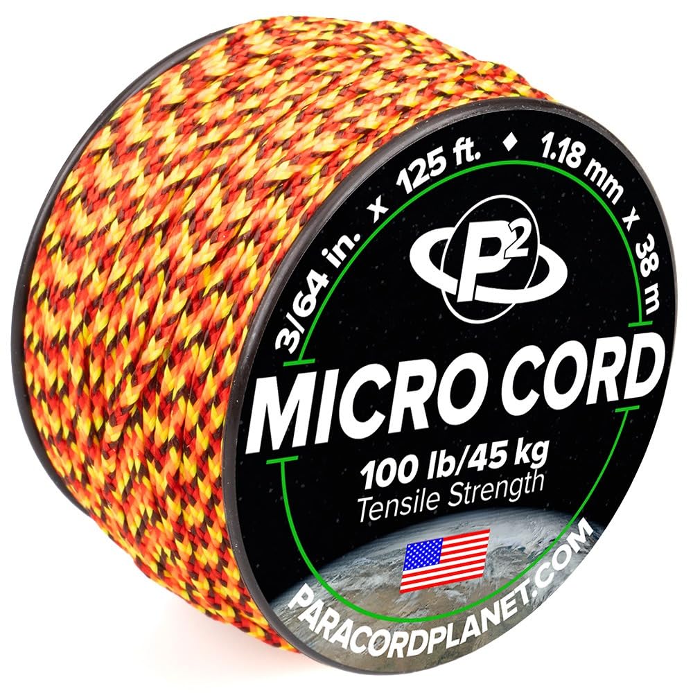 Paracord Planet Micro Paracord โ Thin Braided Cord for Crafting, Fishing, and DIY Projects in 38m Spools โ Fireball