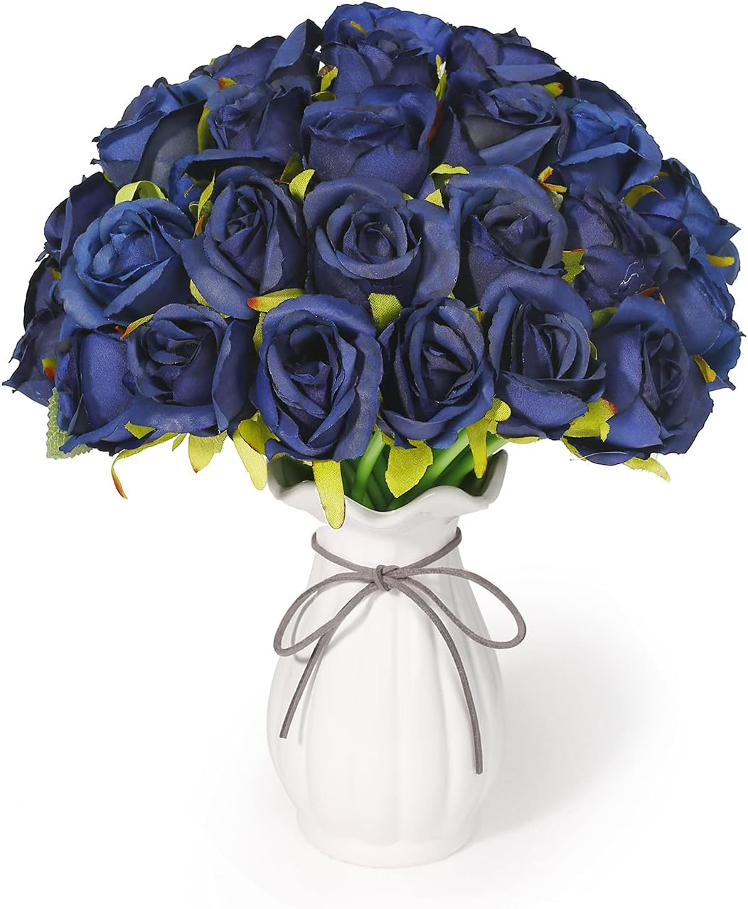 Navy Blue Roses 24Pcs Blue Roses Artificial Flowers Fake Roses Bouquet Of Flowers Artificial Flowers For Decoration Silk Flowers With Stems For Wedding Party Office Decoration Floral Arrangement