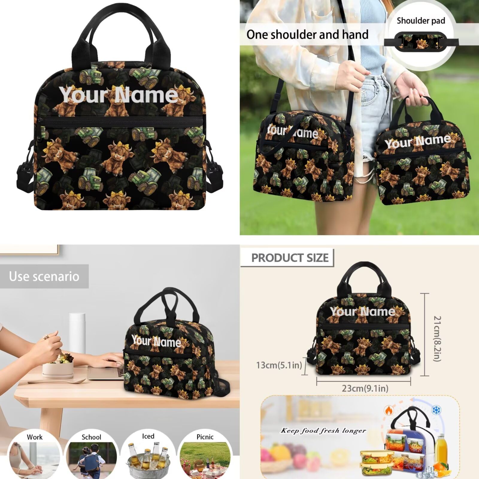 Mochila con nombre personalizado para niños con bolsa para lápices, lonchera de picnic, mochila para niños y niñas, para viajes al aire libre (3 en 1)