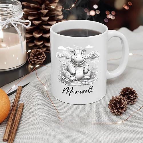 Miniatura 3 de Taza de café hipopótamo con nombre personalizado, regalo para hombres, mujeres, amantes de los animales del hipopótamo, taza de café personalizada