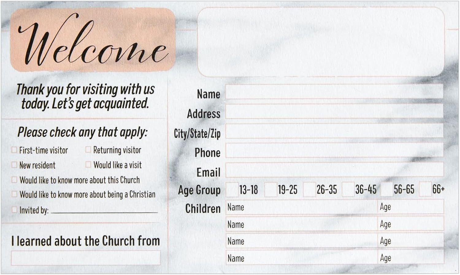 100 Pack Prayer Request and Welcome Cards for Church Visitors, Double Sided, Marble Designs (3 x 5 In)