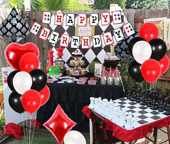 Decorations Pour Fetes De Casino Banniere Joyeux Anniversaire Confettis Et Ballons Sur Le Theme Du Poker Pour La Soiree Casino Las Vegas Party Supplies Amazon Fr Cuisine Et Maison