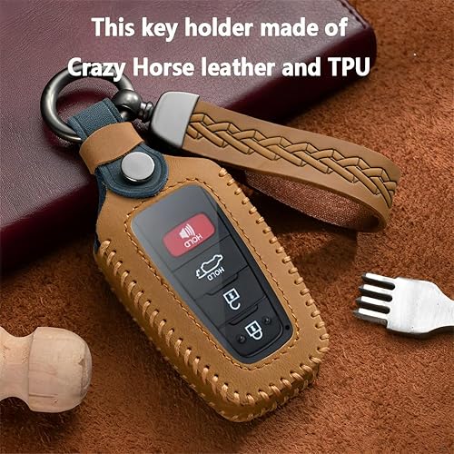 Miniatura 5 de Funda de cuero para llave de automóvil Toyota compatible con Highlander Camry RAV4 Avalon CHR Corolla Prius GT86 2018-2024 (marrón)