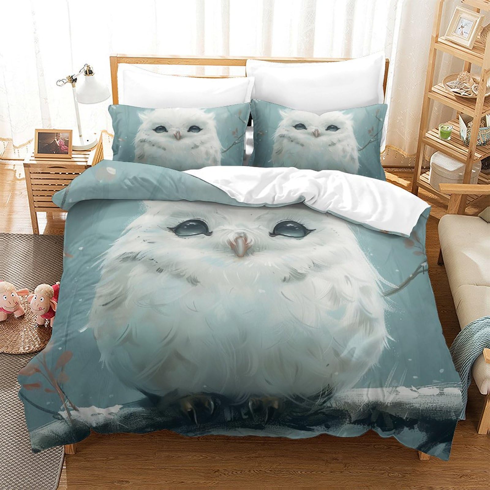 Housse de couette hibou 3D pour lit king size facile à border