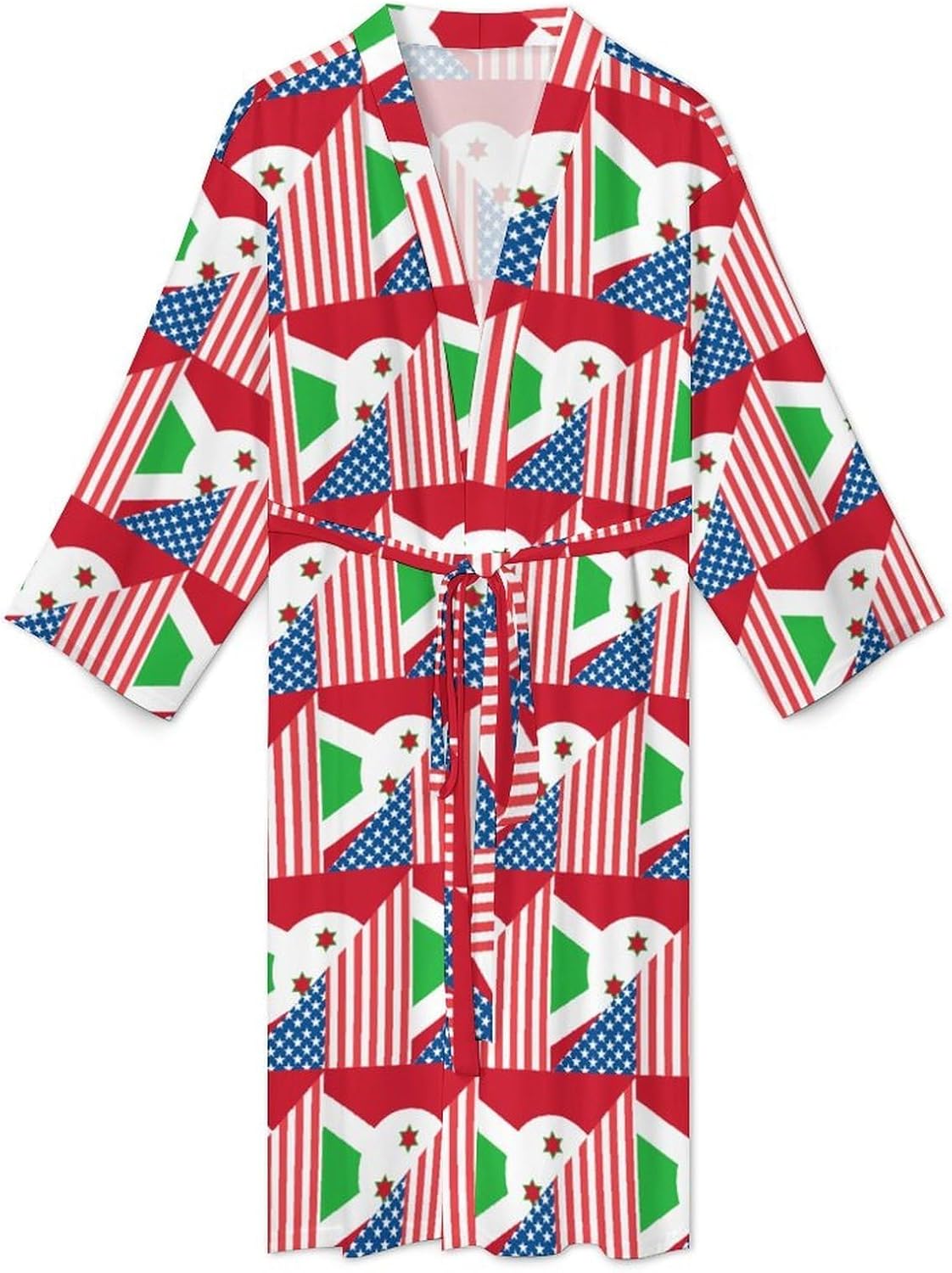 USA And Burundi Flag Mens Robe Long Bathrobe for Women Bath Robes Lightweight Soft Printed Sleepwear