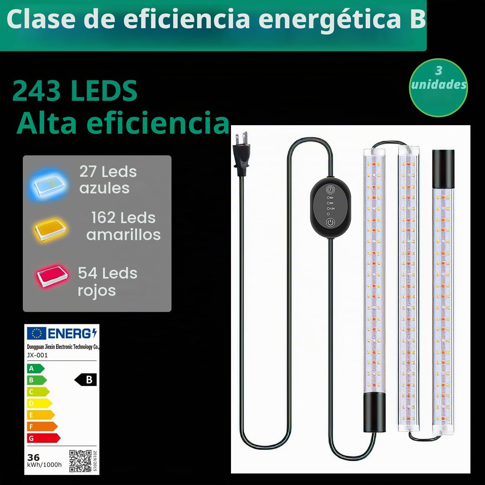 Lámpara de Planta,Luz LED para plantas con temporizador, 3 modos de iluminación, para colgar o colocar de pie