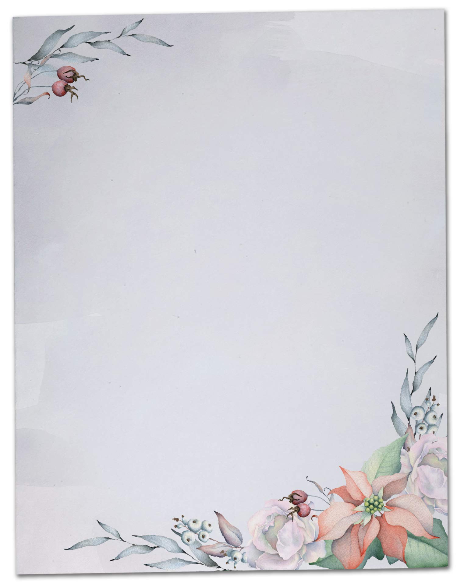 Black Tabby Studio Winter Floral Holiday & Christmas Stationery - 40 Sheet Set of Letterhead Paper