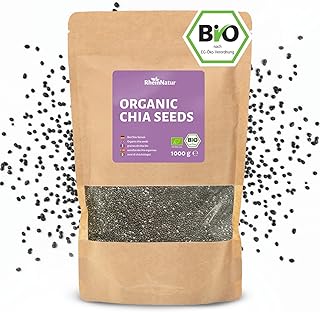 RheinNatur Bio Chia Samen 1 kg - 100% Bio Chiasamen - Reich an Proteinen, Ballaststoffen & Omega-3-Fettsäuren - Ideal für Salate, Joghurt, Müsli & Chia-Wasser - 1000 g Beutel