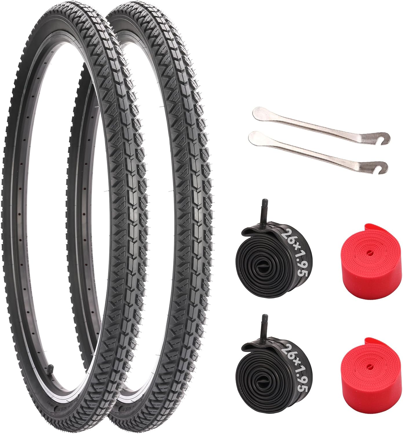 2-Pack Mountain Bike Tires Set, 26x1.95 Inch Folding Replacement Road Bike Tires with 2 Inner Tubes, High-Performance Wear-Resistant Bicycle Tires for MTB Off-Road Bike