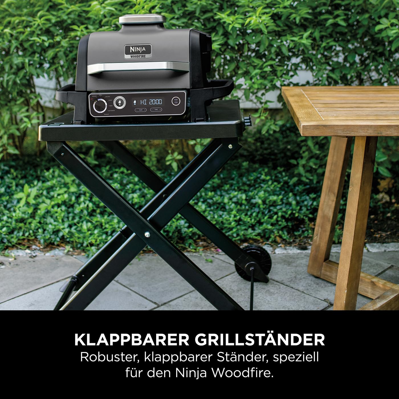Ninja Woodfire Klappbarer Grillständer, kompatibel mit Ninja Woodfire Elektro-Outdoor-Grill (OG700-Serie), offizielles Zubehör, Schwarz/Grau XSKGRLLSTDEUK