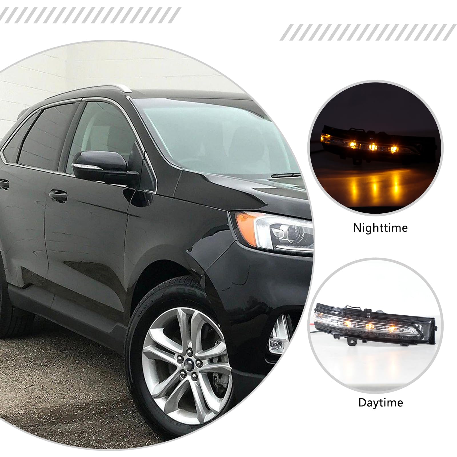 Side Mirror Sequential Turn Signal Lights For 2015-2021 Ford Edge - Smoked Lens, LED, Plug And Play