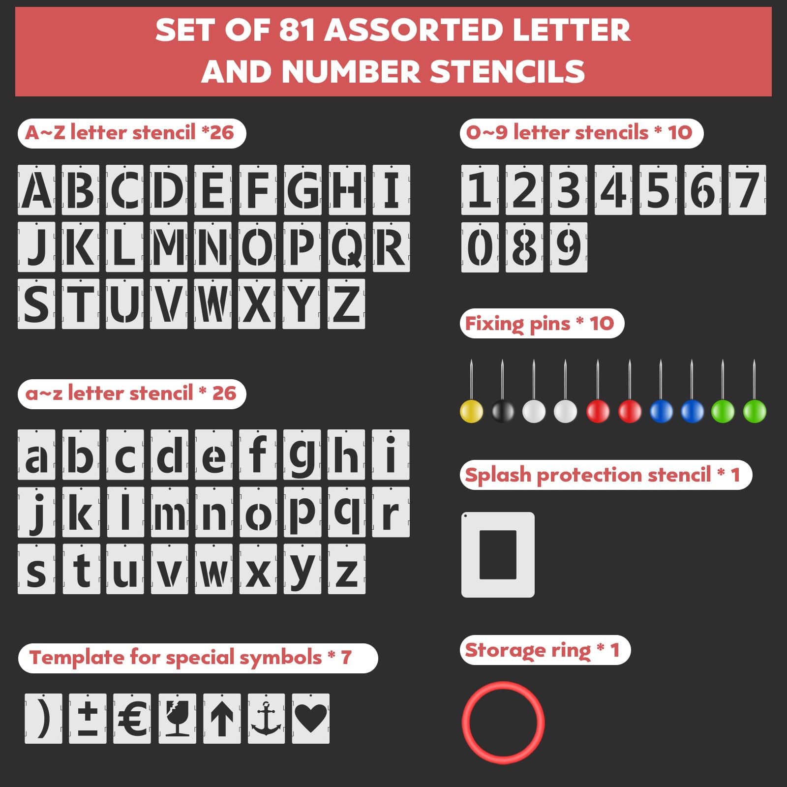 81 stuks lettersjablonen, herbruikbaar, doe-het-zelf