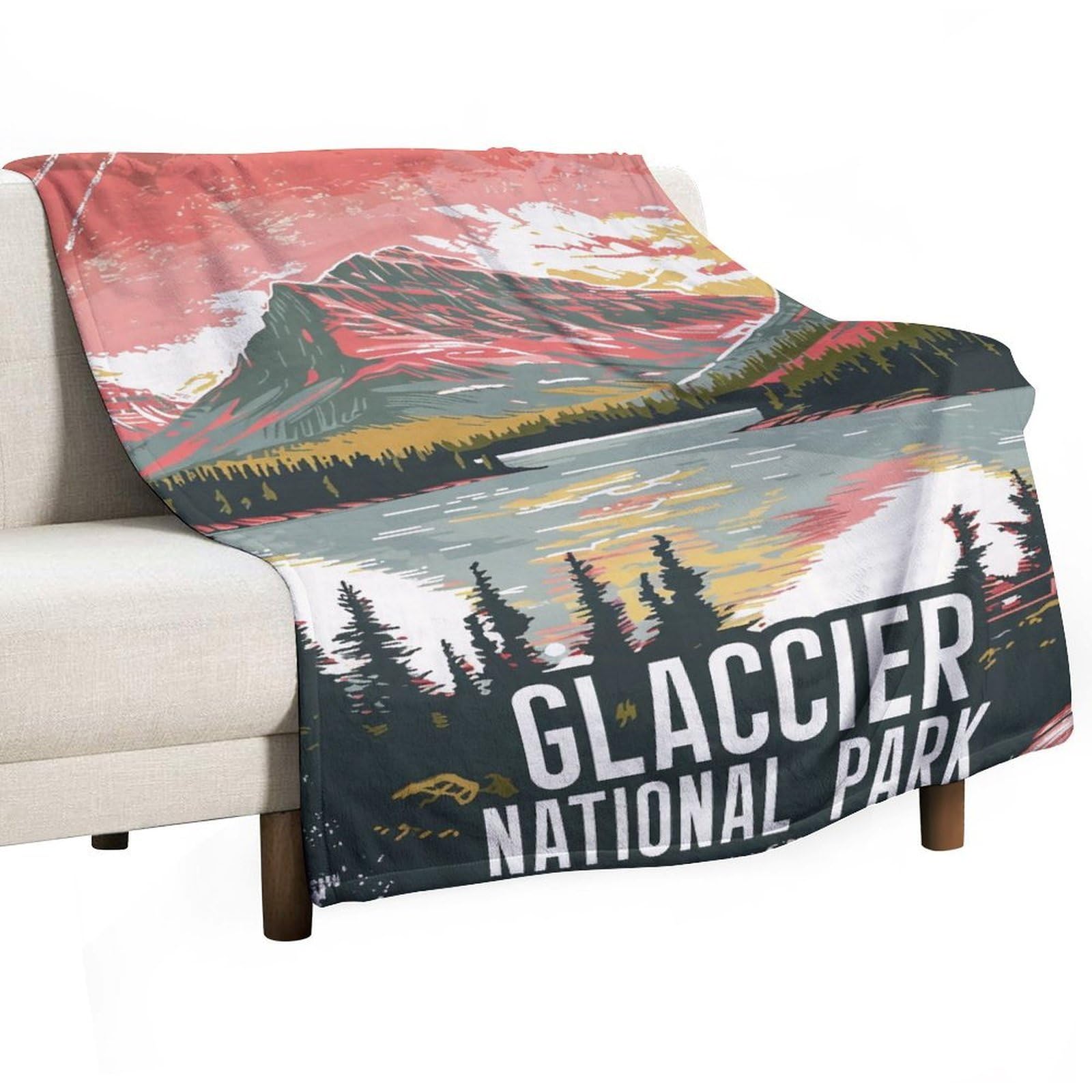 Yhgsreuoh Tl-Style Mid Century Glacier National Park 01 Flannel Blankets Fleece Soft Throw Lightweight Plush Gifts For Couch, Bed, Cozy Sofa Plush, Chair, Lovers 32X48inch(80X120cm)
