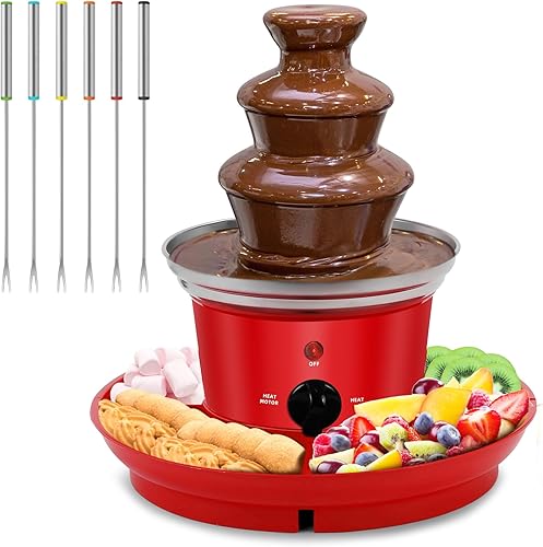 MINI - Fuente de fondue de chocolate, juego de fondue de chocolate Electirc de acero inoxidable de 32 onzas, juego de 3 niveles con 6 tenedores de