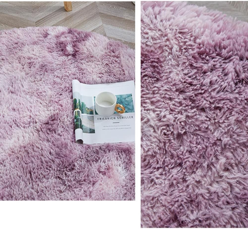 Tie-Dyed Carpet Round Plush Bedroom Rugs Fuzzy Gradient Rug for Household Coffee Table Floor Protection Mat,Pink Purple,60x60cm(23.6in)