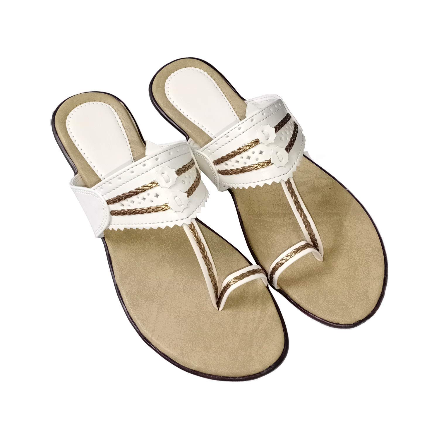 Saanvishubh Synthetic/Faux Kohlapuri Chappal Flip Flop For Women (EURO-40, White) (B083Z62YH6) Amazon Price History, Amazon Price Tracker