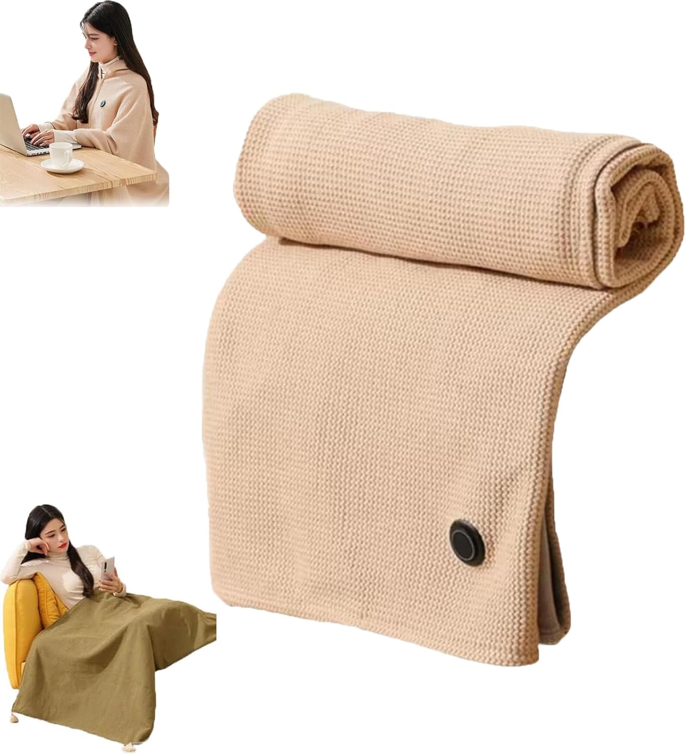 Heated Blanket Shawl Cordless, Portable Heated Shawl Wearable, Warming Shawl Wraps for Women, 58"X 32" Electric Heating Blanket, 15s Fast Heating (Apricot)