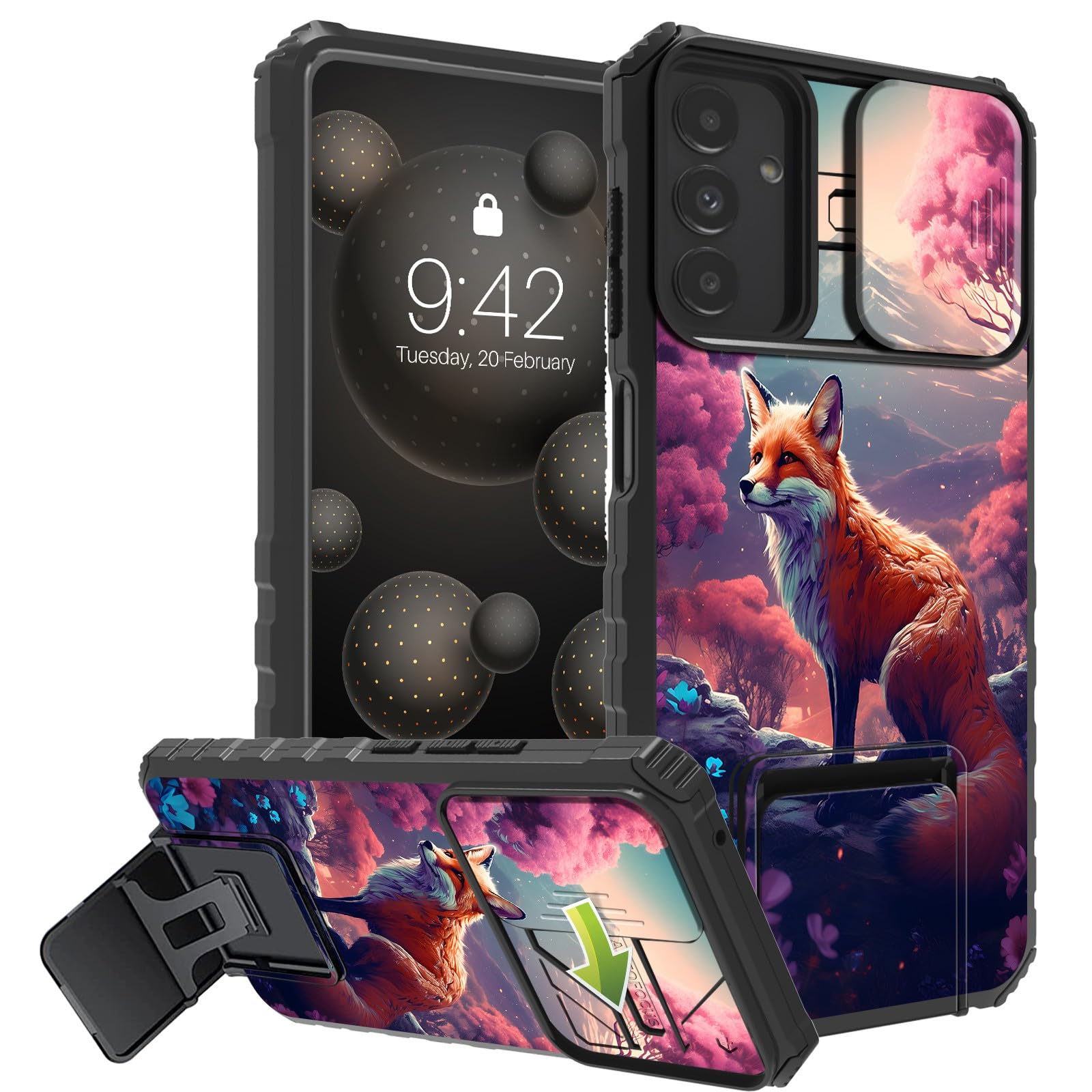 DHYYDSQZ for Samsung Galaxy S24 5G Phone Case with Sliding Camera Cover & Stand Kickstand Dual Layer Hybrid Heavy Duty Shockproof Protective Case for