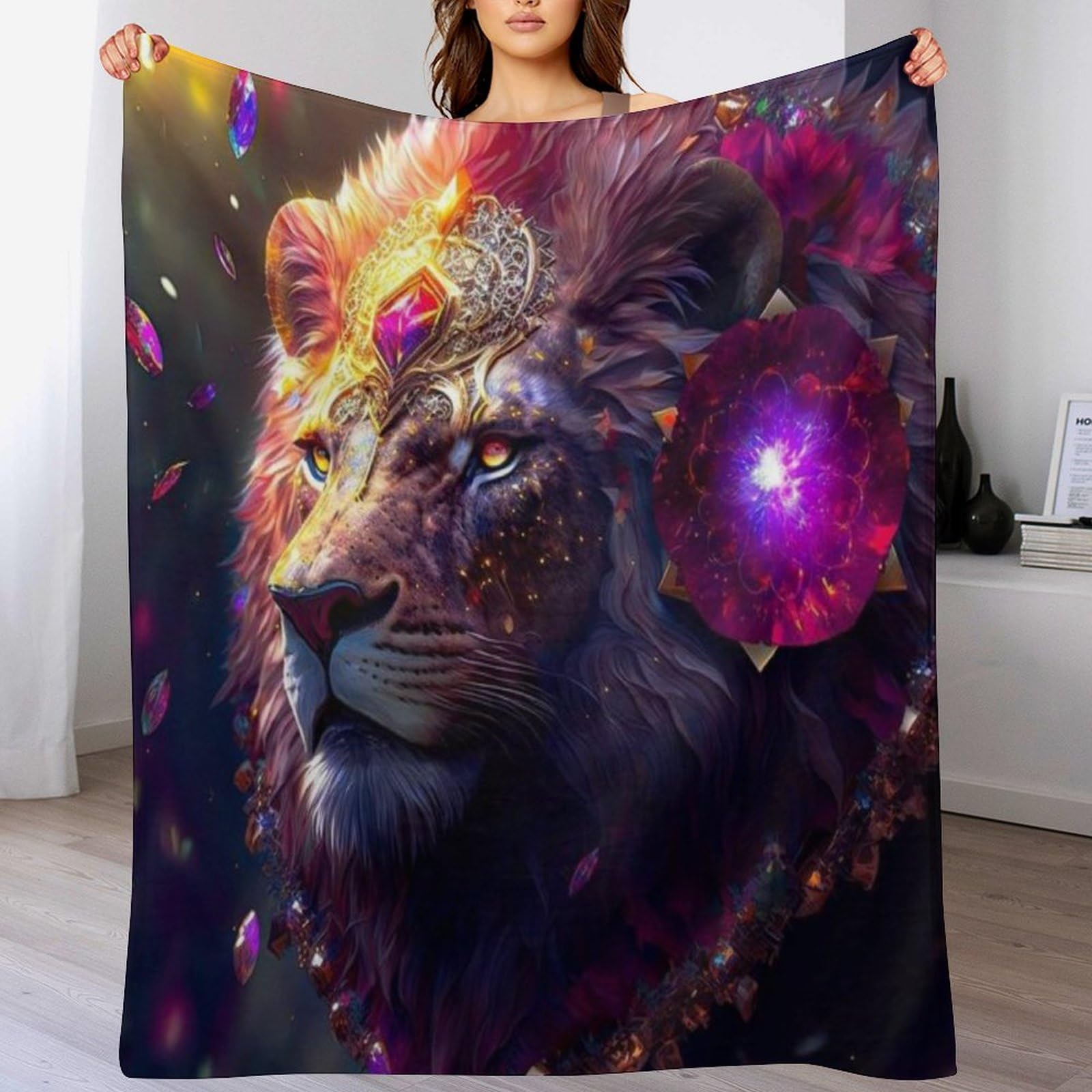 Couverture lion en flannel douce 140x180cm toutes saisons