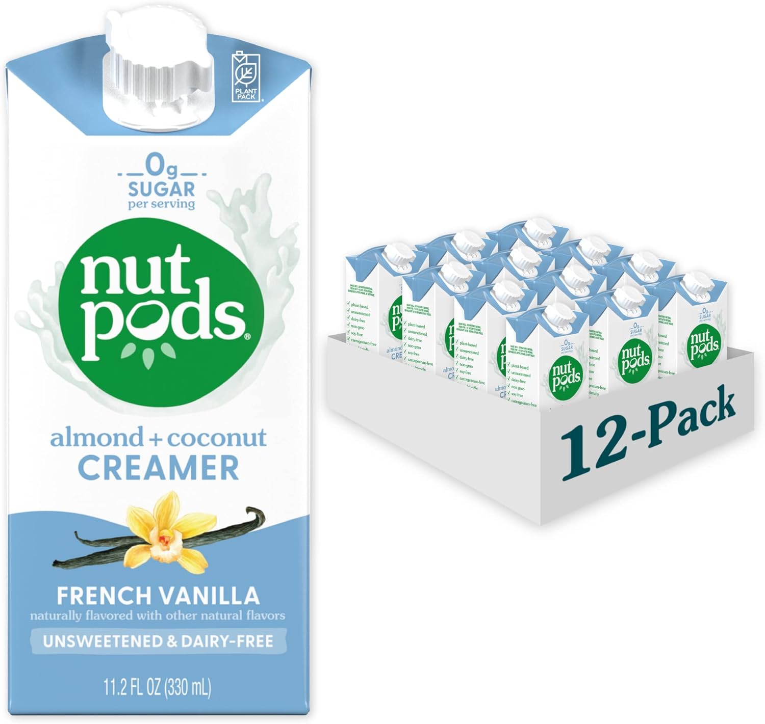 nutpods DairyFree Creamer Unsweetened (French Vanilla, 12Pack