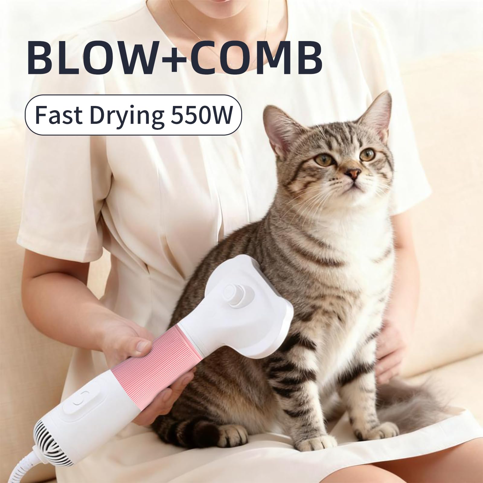Séchoir de toilettage pour chien avec brosse lissante, séchoir portable professionnel 3 en 1 pour chiens et chats Réglages de température réglables, brosse soufflante pour une utilisation à la