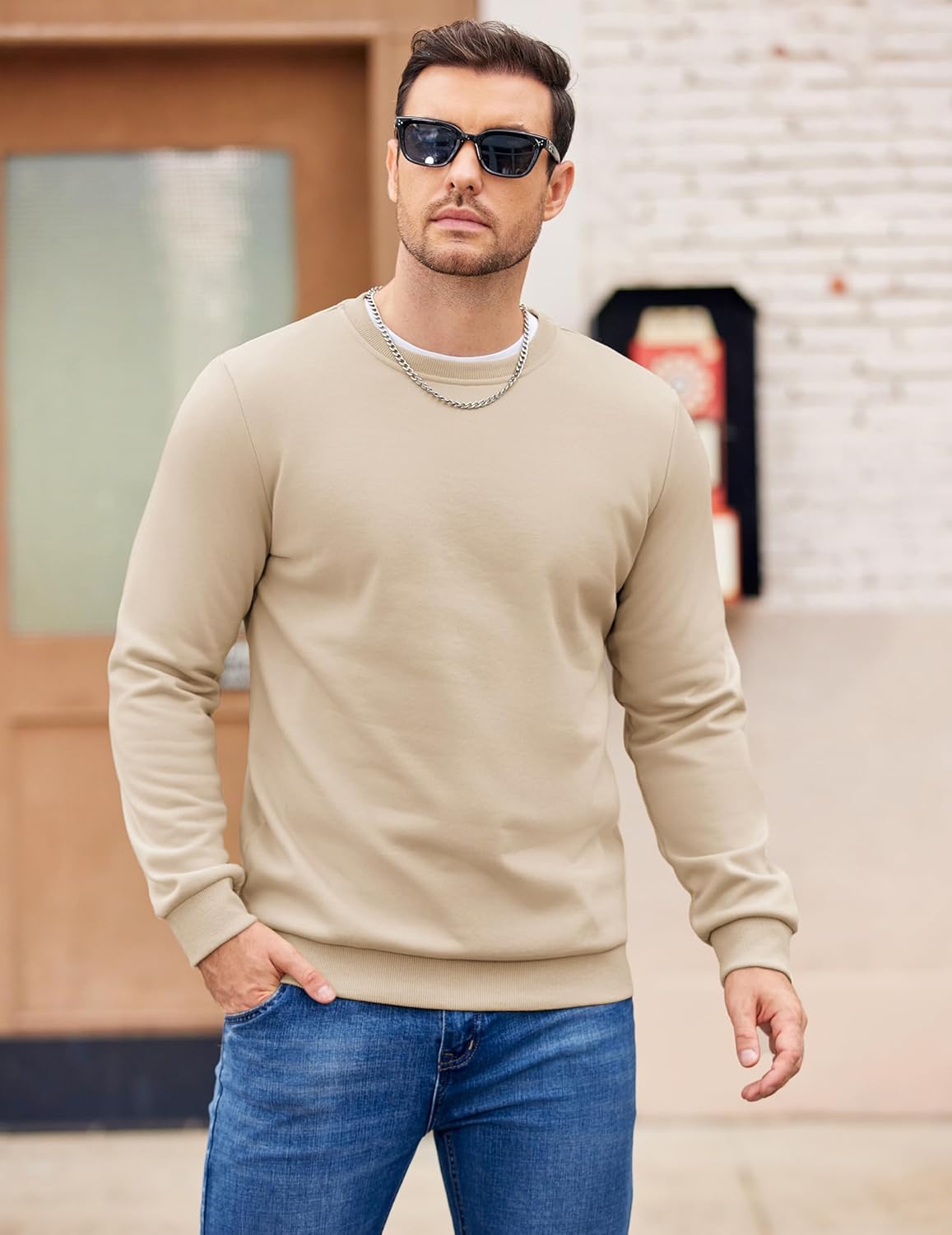 COOFANDY Mens Fleece Pullover Crewneck Sweatshirts Soft Casual Long Sleeves Sweatshirt Crew Neck Pullover Sweater - Image 2