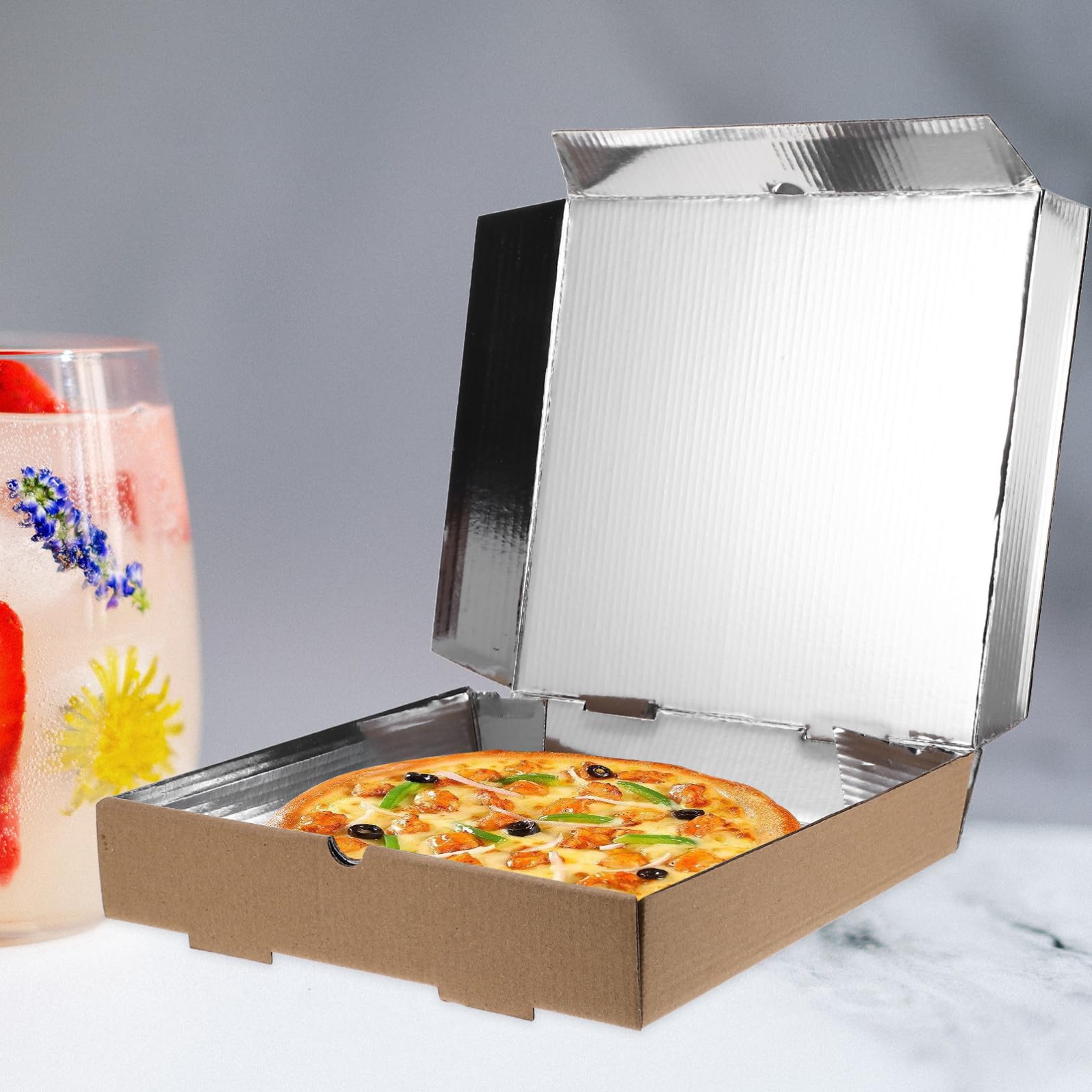 UKCOCO Scatole Pezzi Carta Ondulato Kraft e per Pizza Alluminio in 10 Contenitori Resistenti per Asporto e Ristorante per Alimenti e Steak
