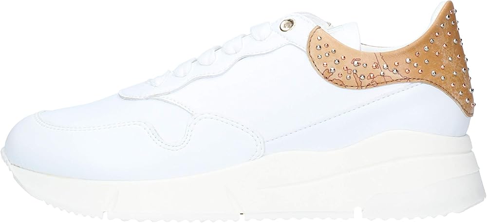 Alviero martini 1° classe, scarpe da donna casual, sneakers, in pelle colore bianco con dettagli sul tallone